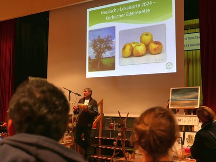 Präsentation der „Hessischen Lokalsorte des Jahres“ 2024, der Korbacher Edelrenette, durch Jan Bade